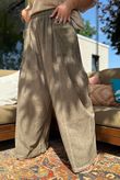 Rustic Nature Linen Blend Pocket Pleat Wide Leg Washed Walnut